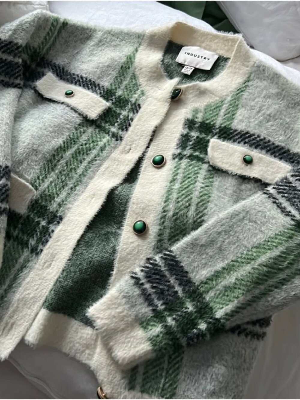 INDUSTRY green and creme cardigan
